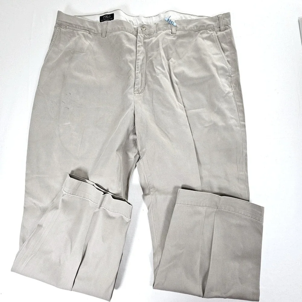 Polo Ralph Lauren Mens Big & Tall Khaki Chino Pants 46x30 Tan Cotton Twill